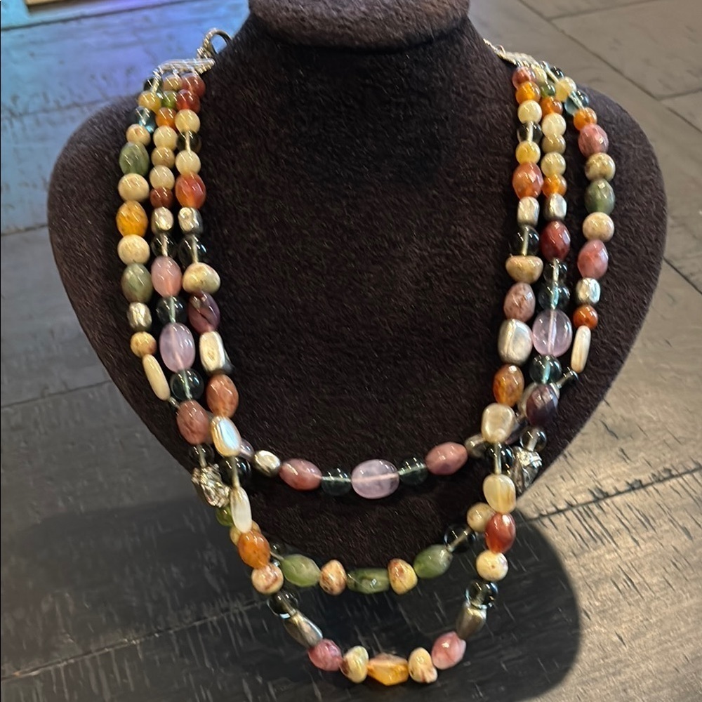 Vintage Designer Liz Claiborne LCI Multicolor Beaded Colorful Layered Necklace​